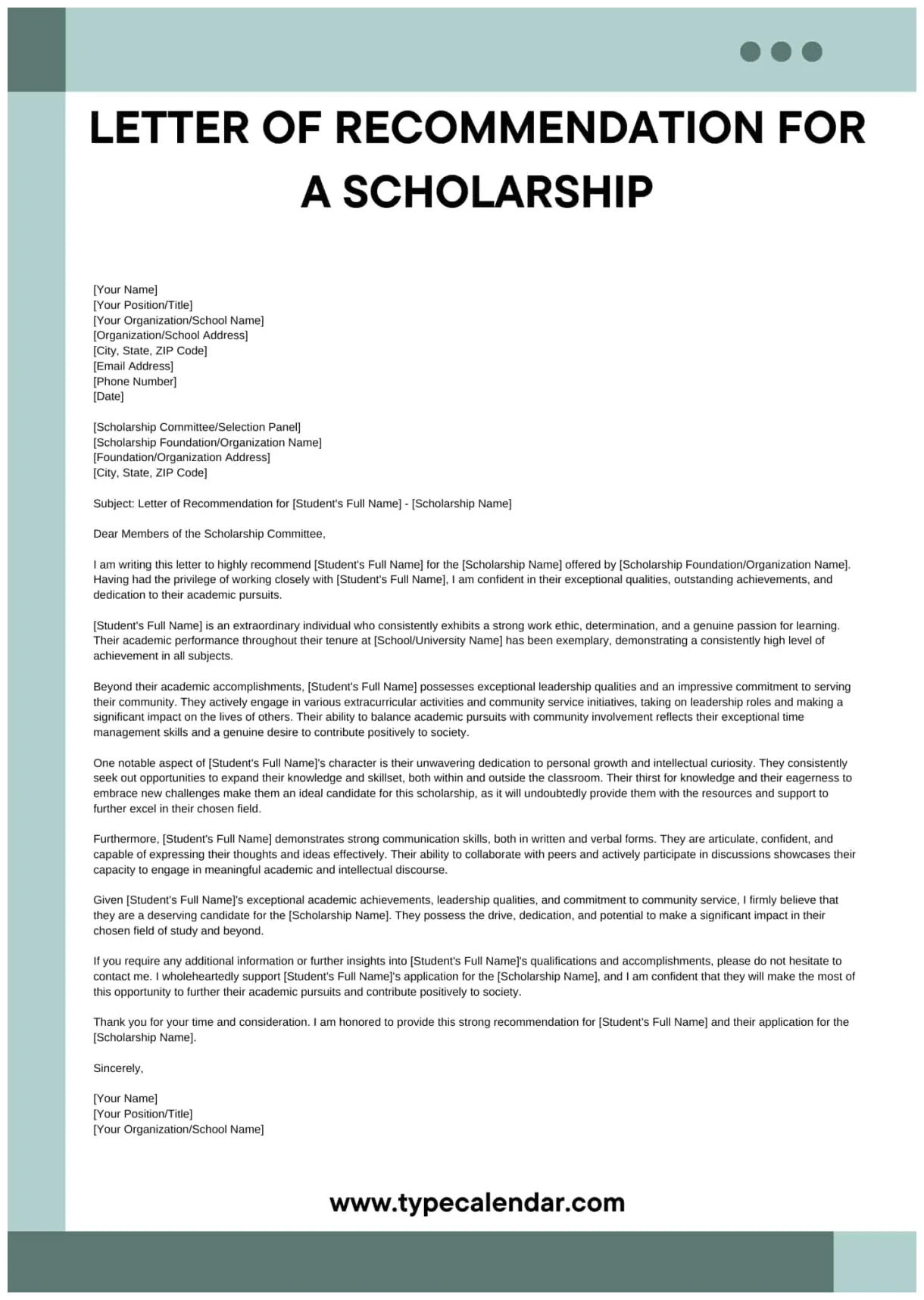 35+ free printable letter of recommendation for scholarship templates