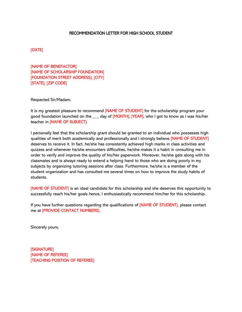 35 best student recommendation letter examples from teacher