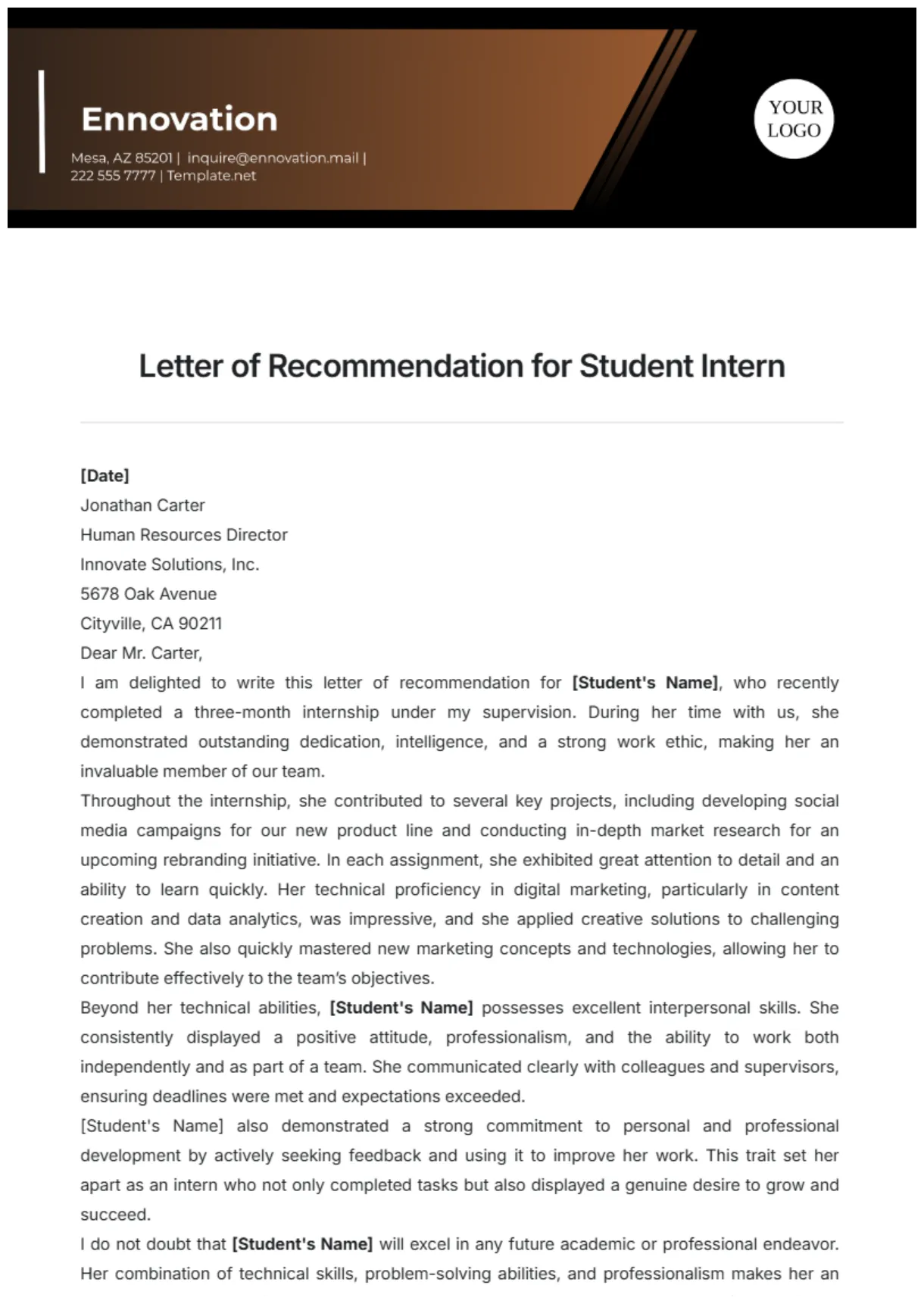 Free intern template to edit online