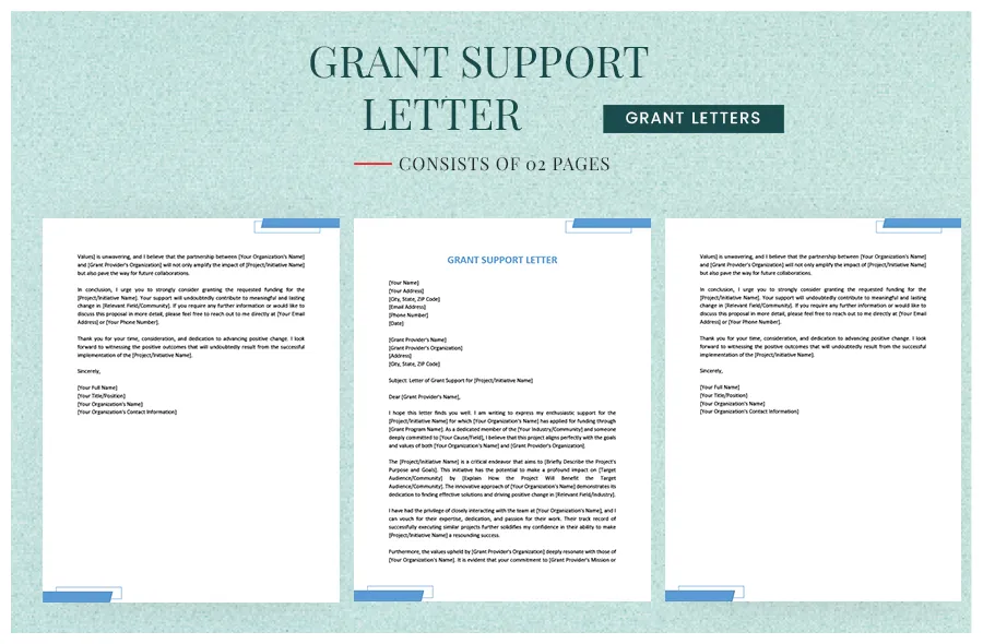 Grant support letter in word, pdf, google docs, pages download