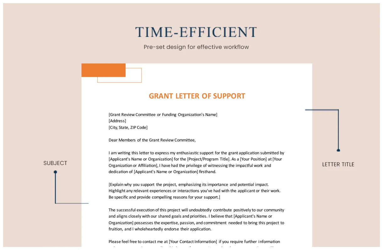 Grant letter of support in word, pdf download template printable coloring page