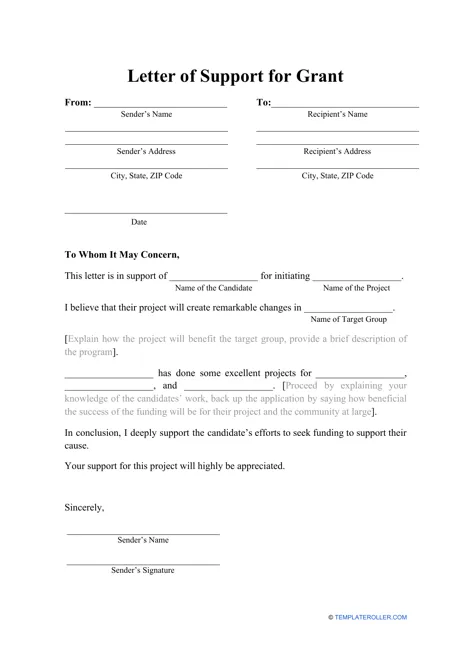 Letter of support template for grant