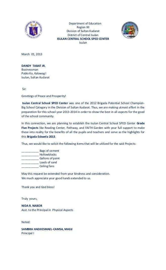 Grant support letter template