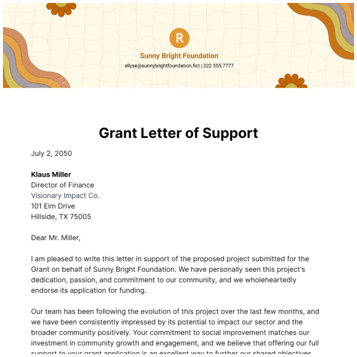 Grant letter of support template udlvirtual.esad.edu.br