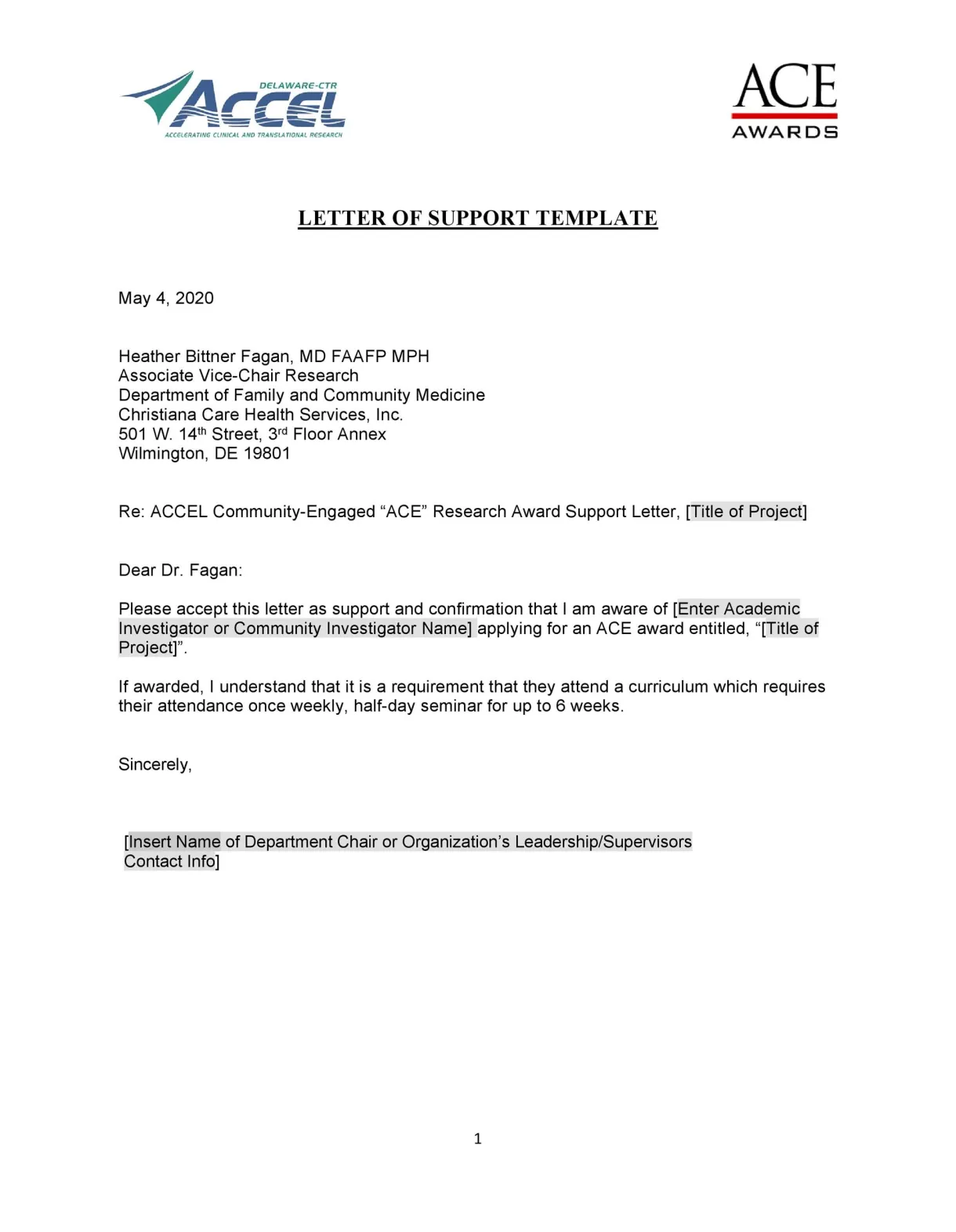 Grant letter of support template