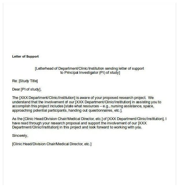Letter of support template for grant