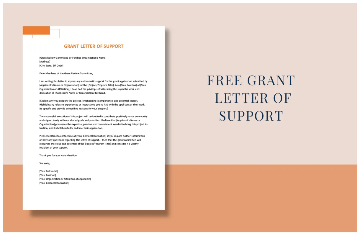 Grant support letter in word, pdf, google docs, pages download