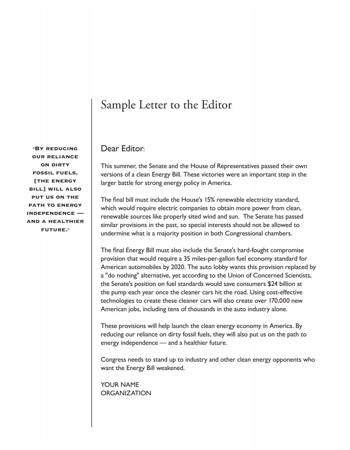 Sample letter to the editor