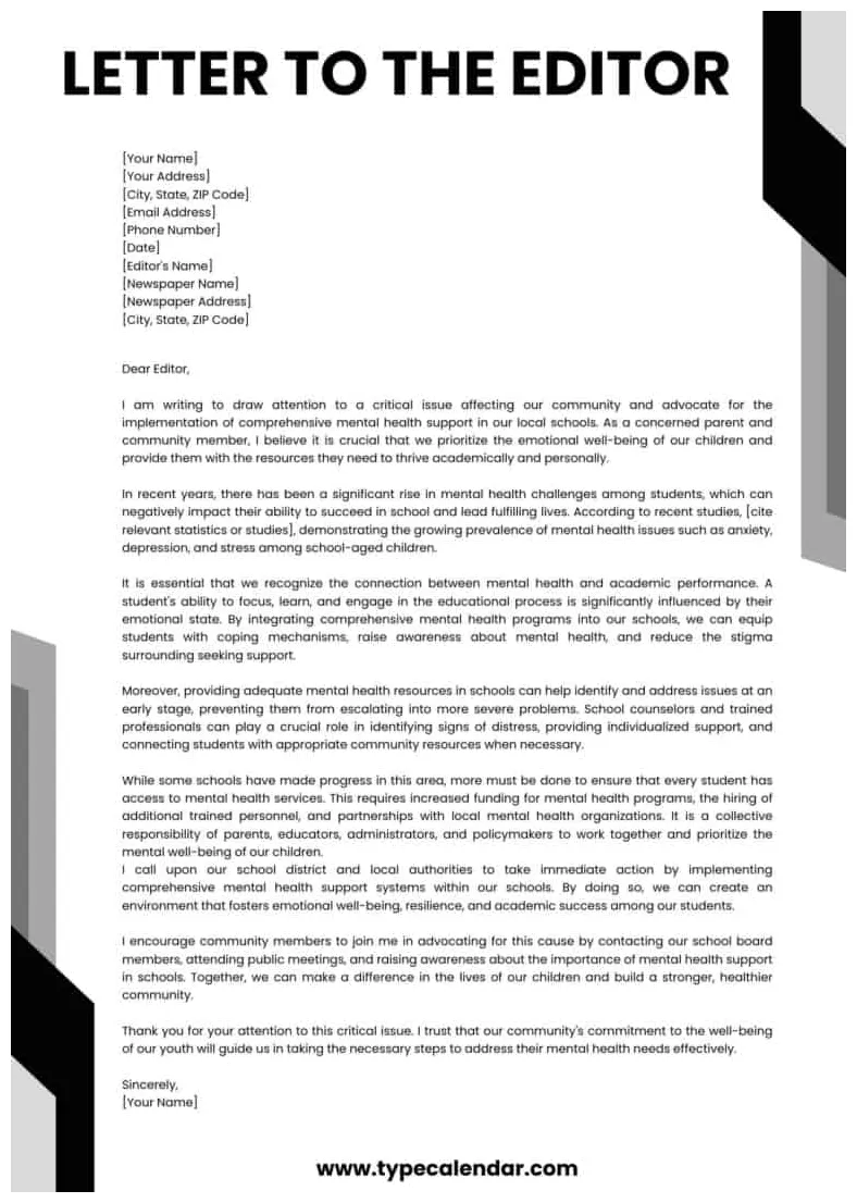 Free printable letter to the editor templates [pdf, word]