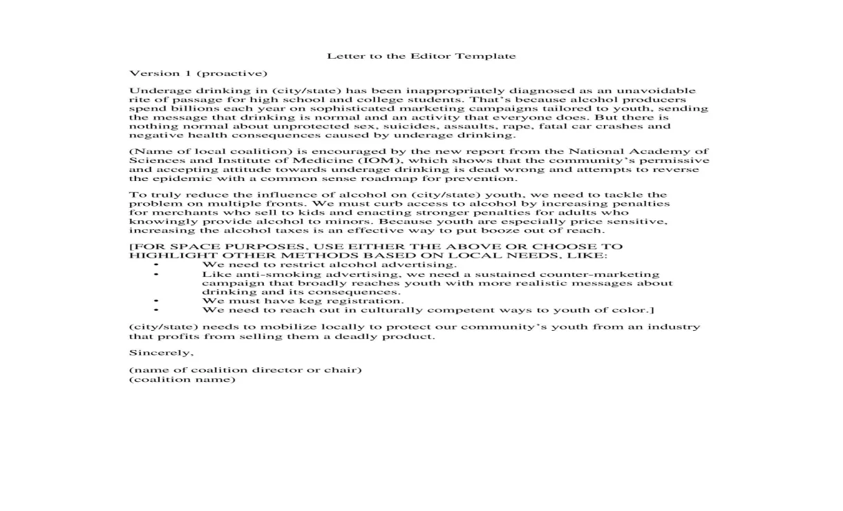 Free printable letter to the editor templates [pdf, word]