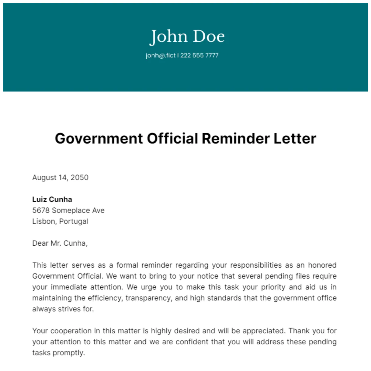 Free Official Letter Format to Government Template to Edit Online