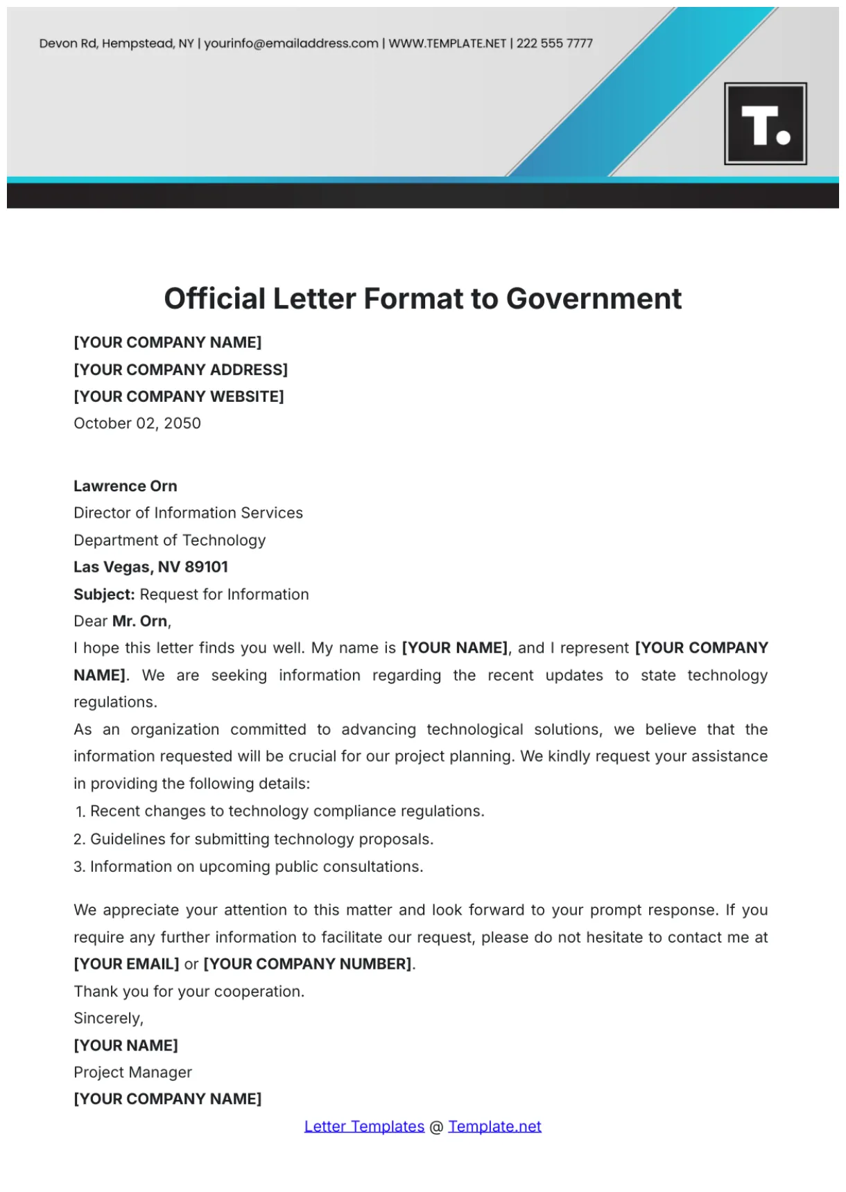 Free Official Letter Format to Government Template to Edit Online
