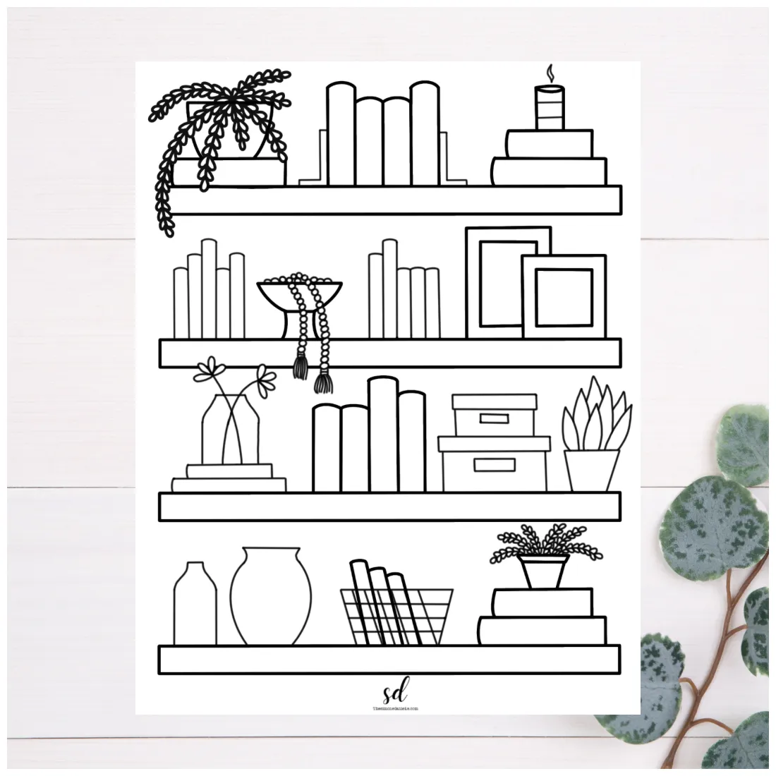 Bookshelf coloring page tsd