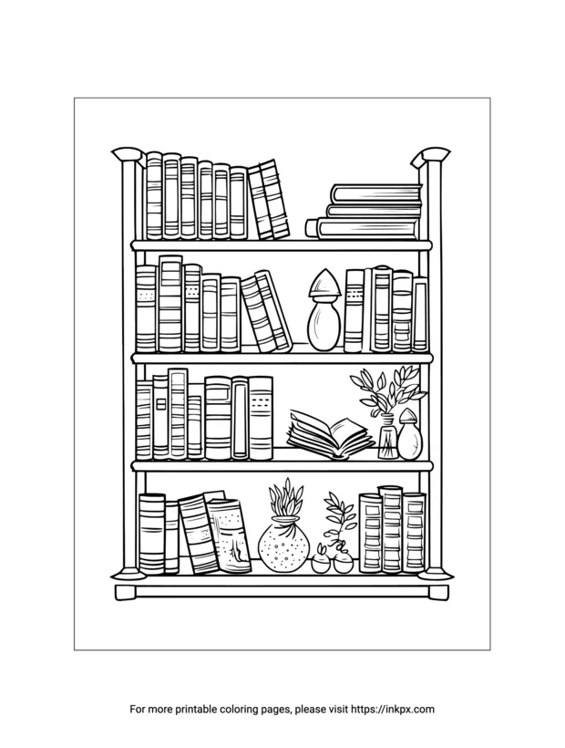 Printable bookshelf coloring page · inkpx