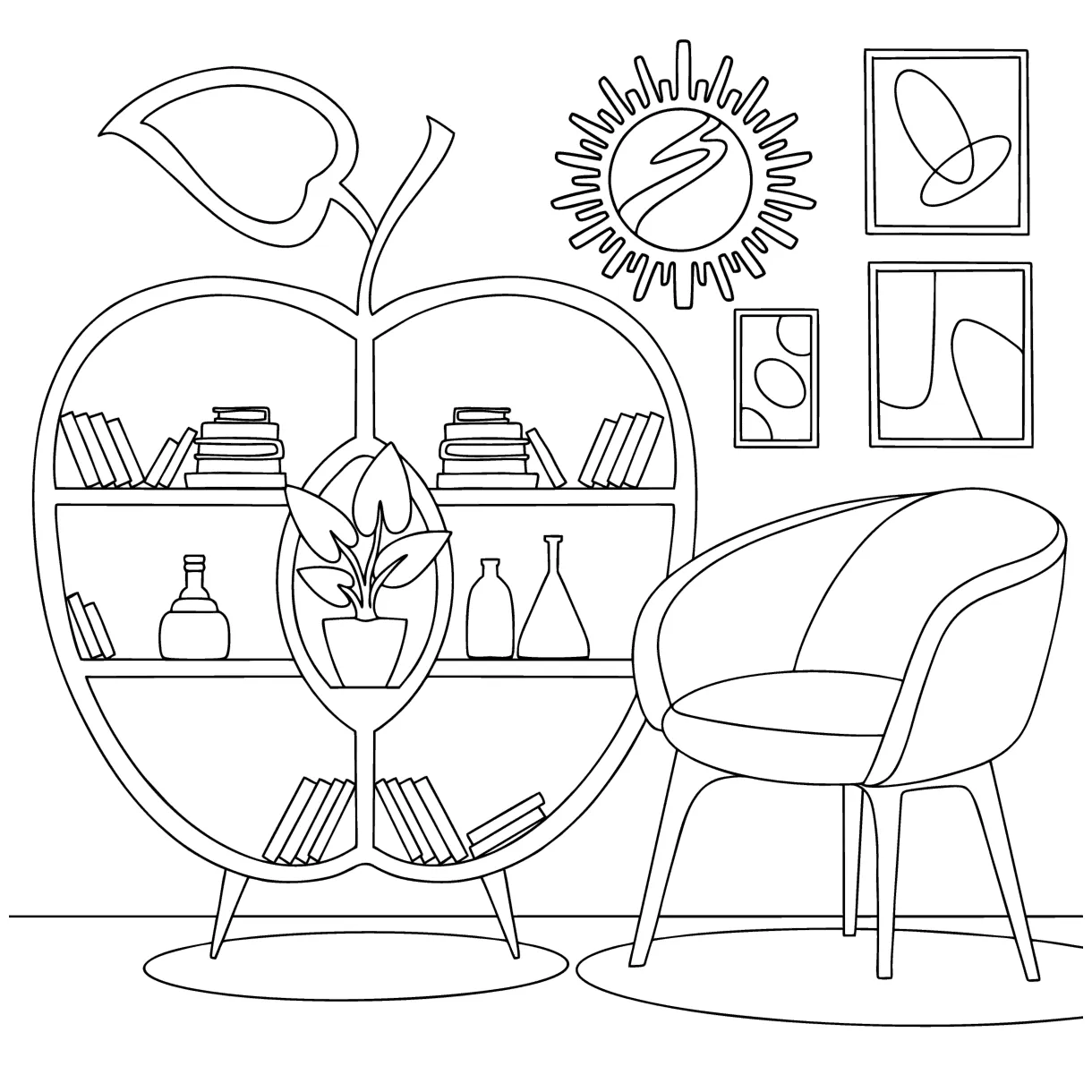 Bookshelf coloring page online coloring-for-adults