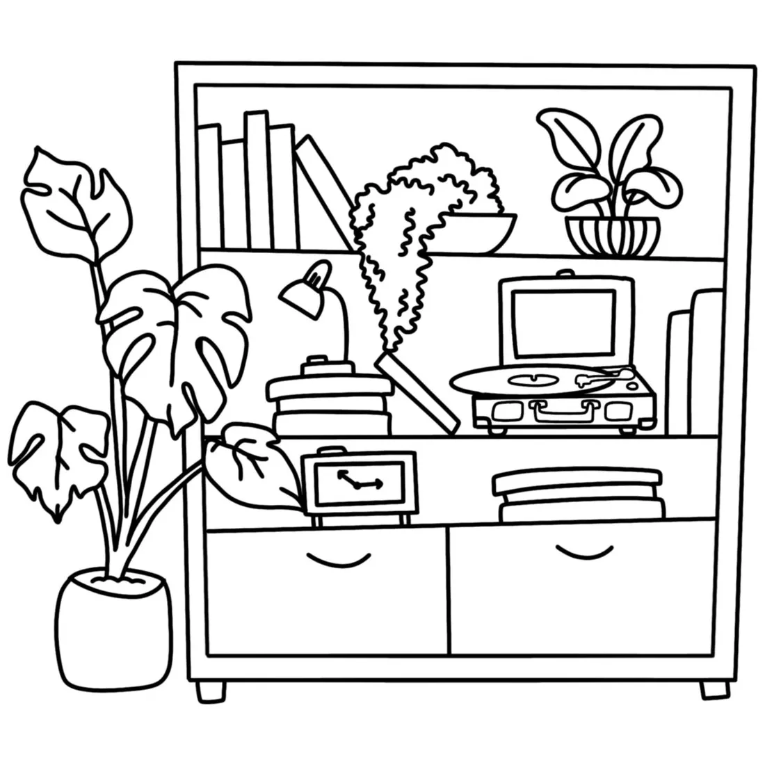 Bookshelf coloring page etsy