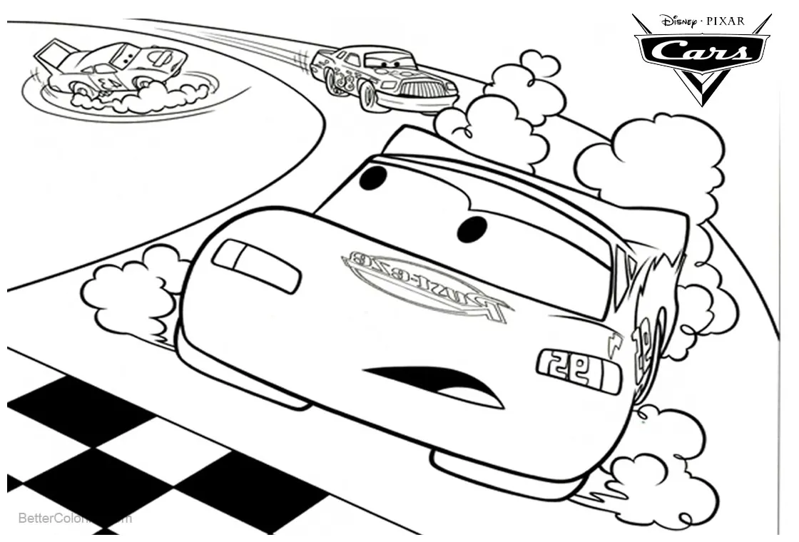 Cars pixar lightning mcqueen coloring pages racing line drawing free printable coloring page