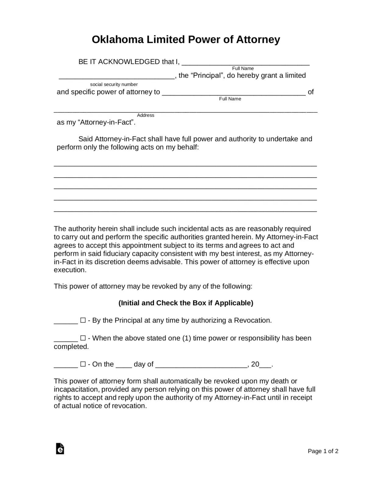 Free oklahoma form pdf word eforms