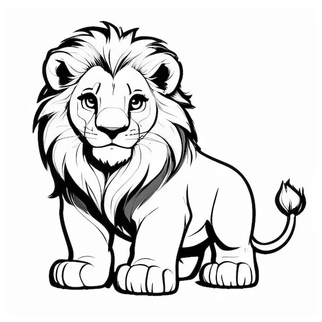 Lion outline black and white cute coloring book premium ai-generated