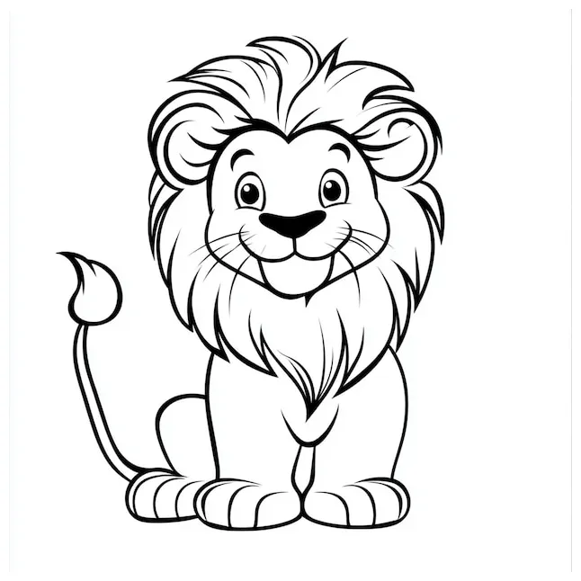 Cute lion sitting down kids coloring page premium ai-generated vector