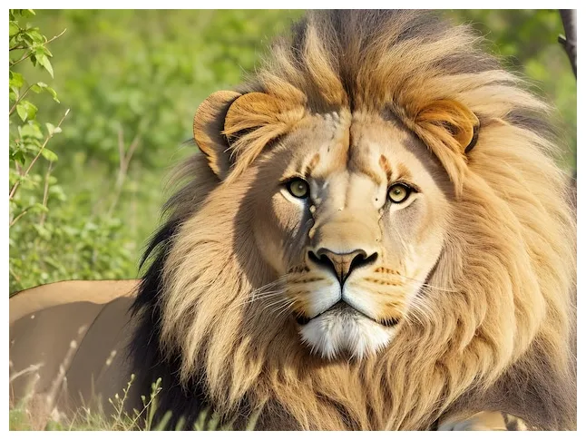 Premium closeup of a lion face in a nature