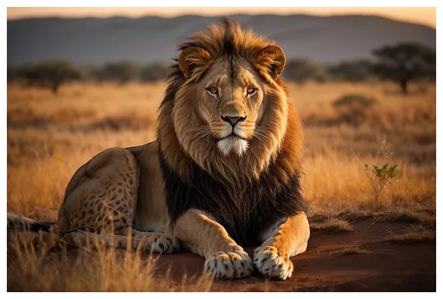 Premium lion male having a rest lying on the mountain