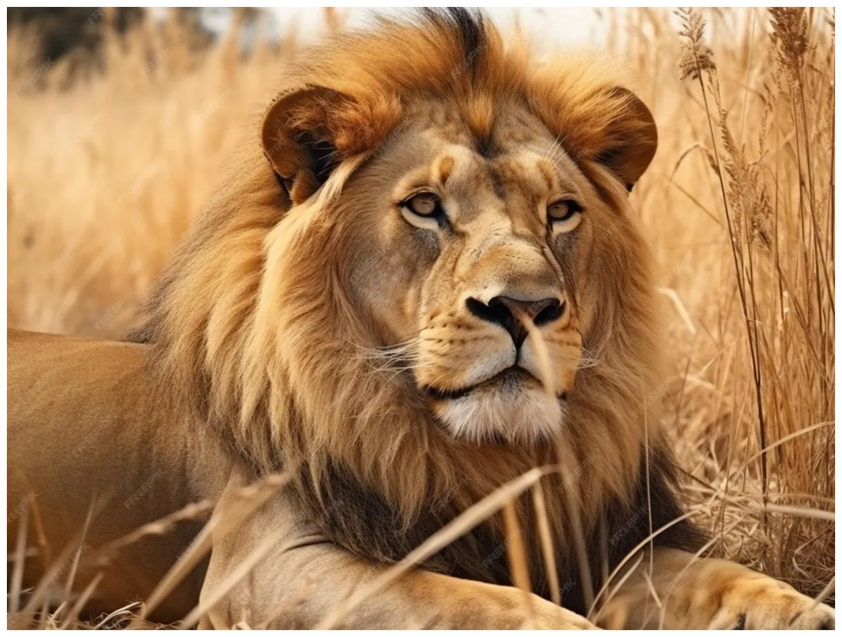Premium ai a lion in the grass with a golden