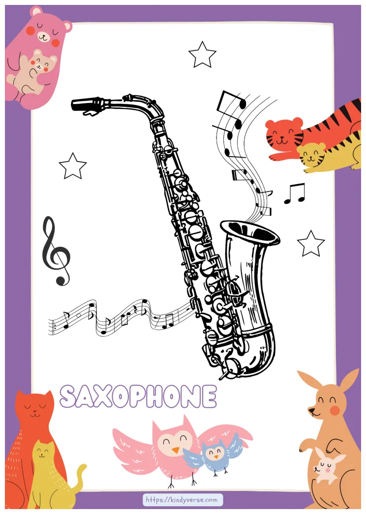 Saxophone-coloring-page worksheet kindyverse kids