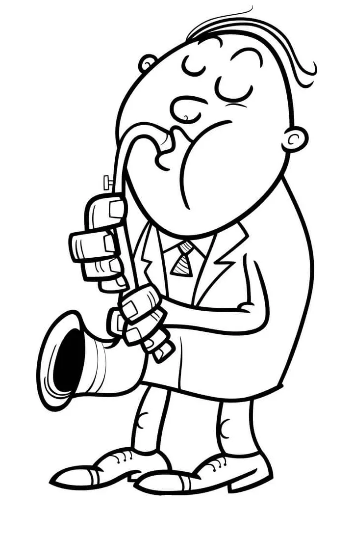 Nice saxophonist playing saxophone coloring page download, print or