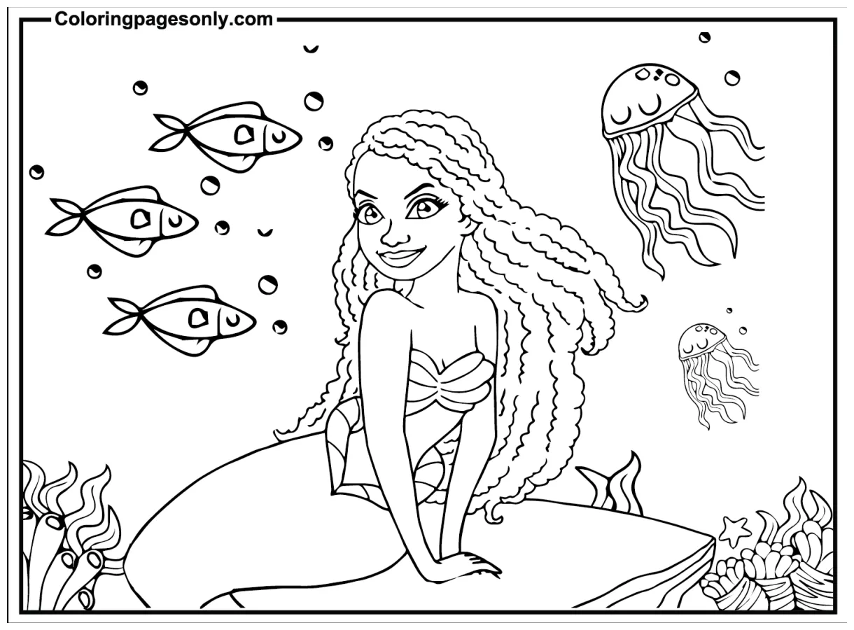 Halle Bailey Little Mermaid Coloring Page - Free Printable Coloring Pages