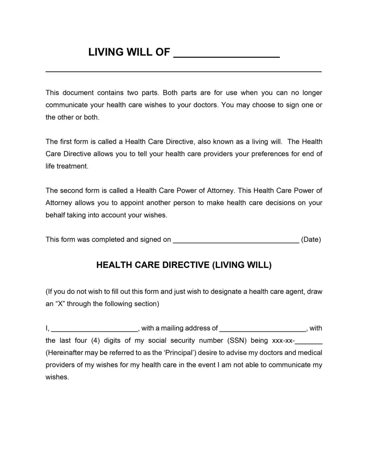 Living Will Template