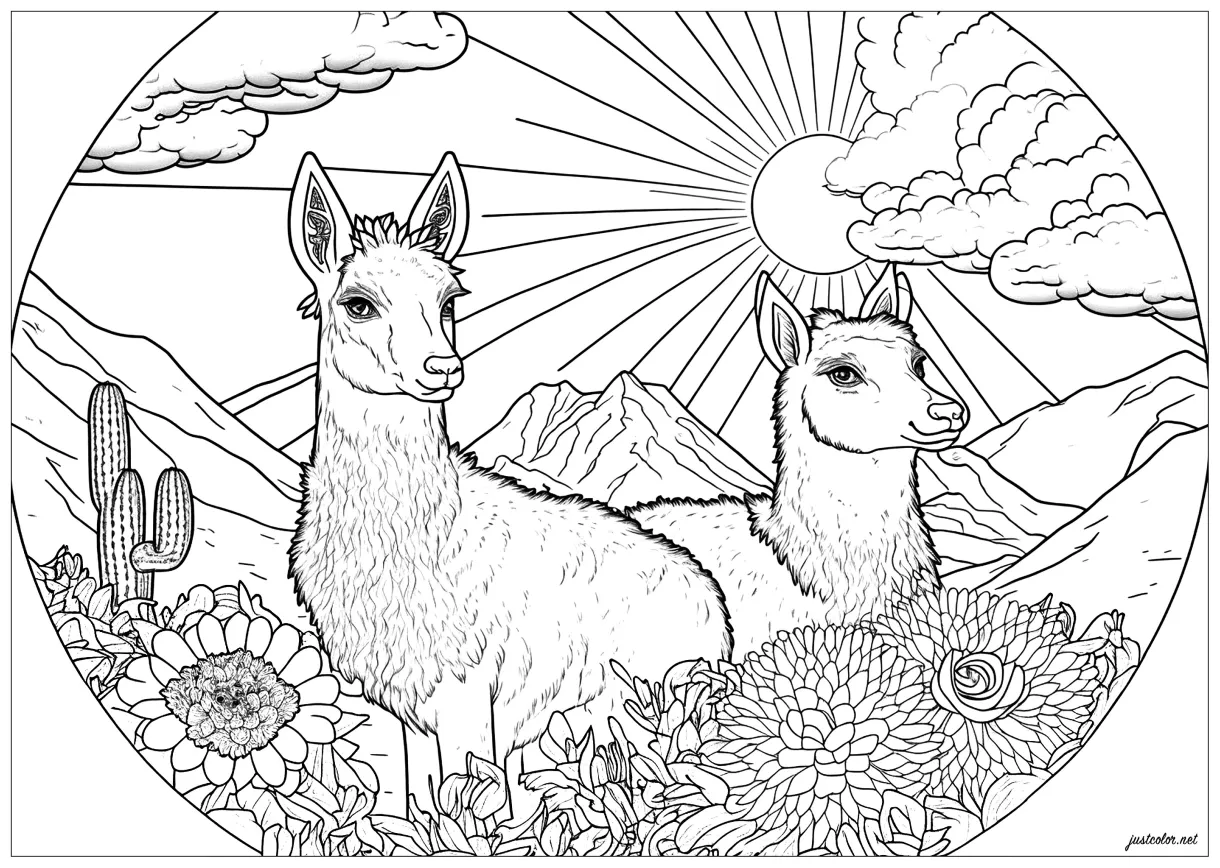 Lama flowers and sun s for adults