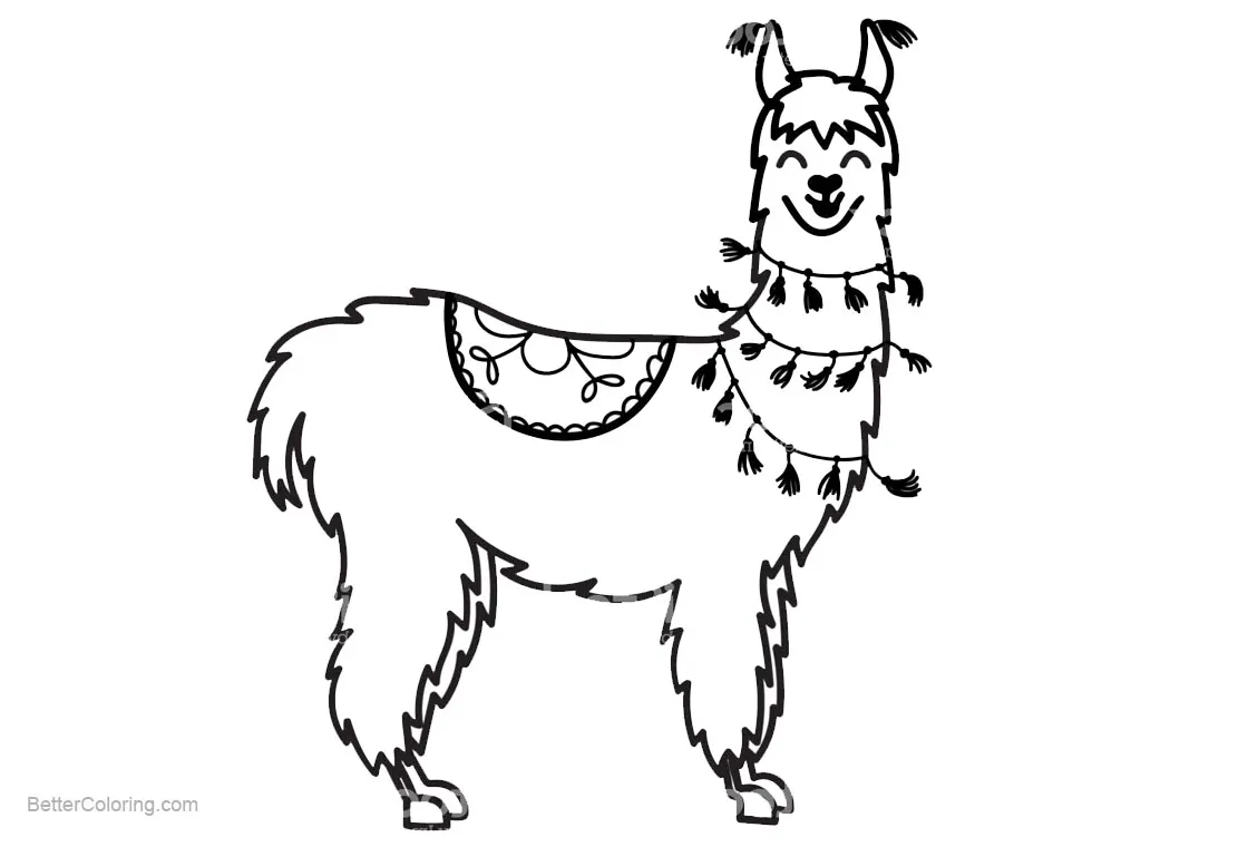 Llama coloring pages smiling free printable coloring pages