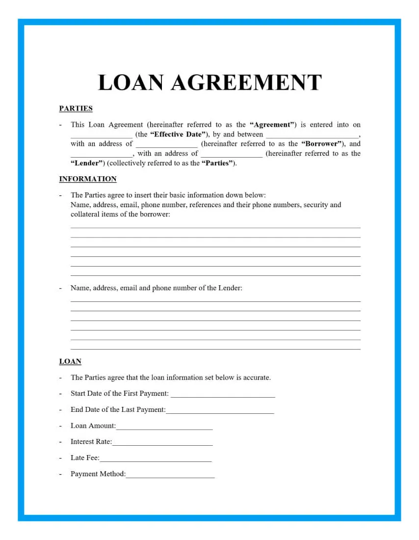 Free Loan Agreement Templates and Sample | Contract template, The