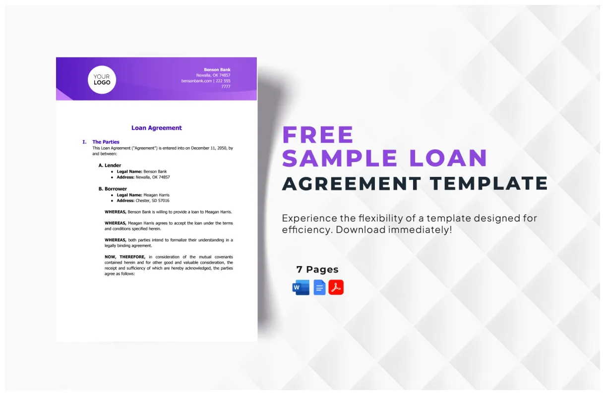 Sample Loan Agreement Template in Word, PDF, Google Docs - Download