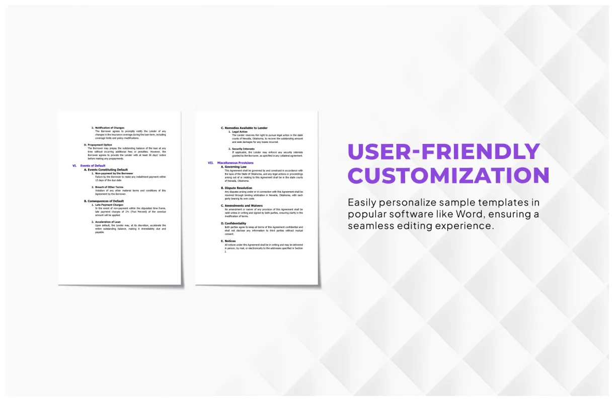 Sample Loan Agreement Template in Word, PDF, Google Docs - Download