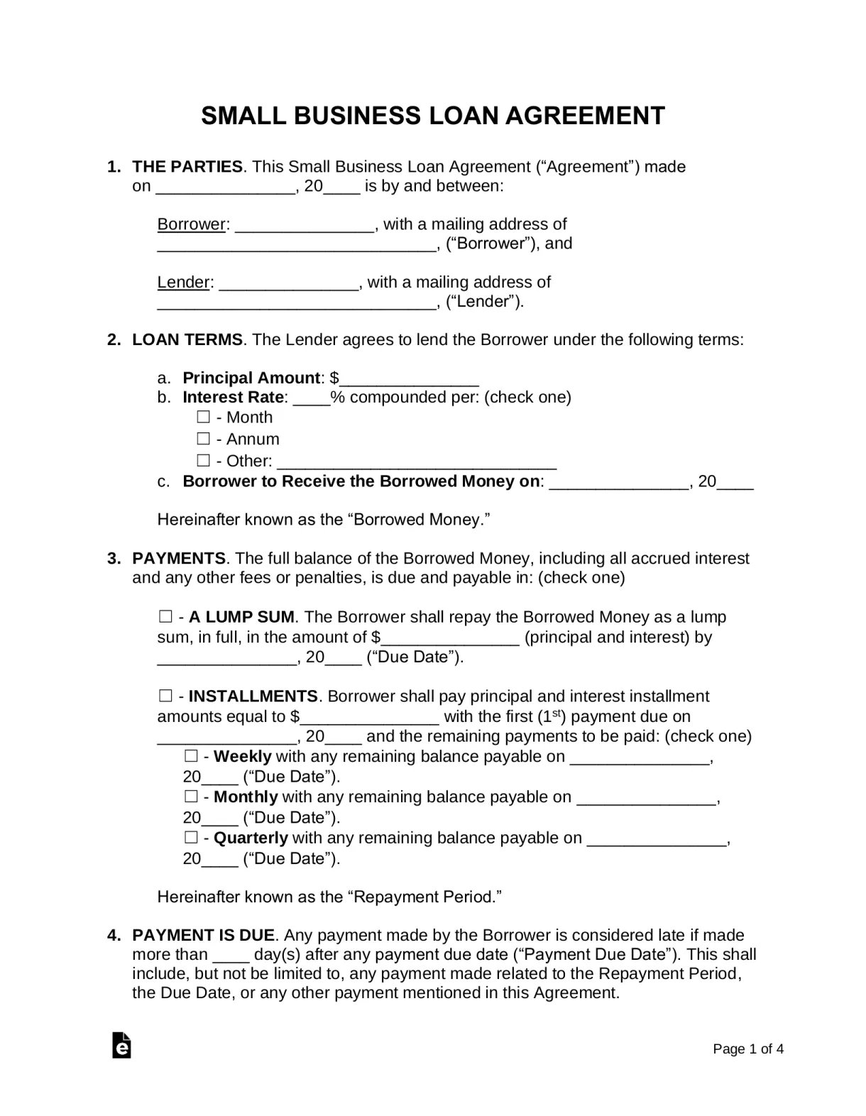 Free Loan Agreement Templates (10) - PDF | Word – eForms