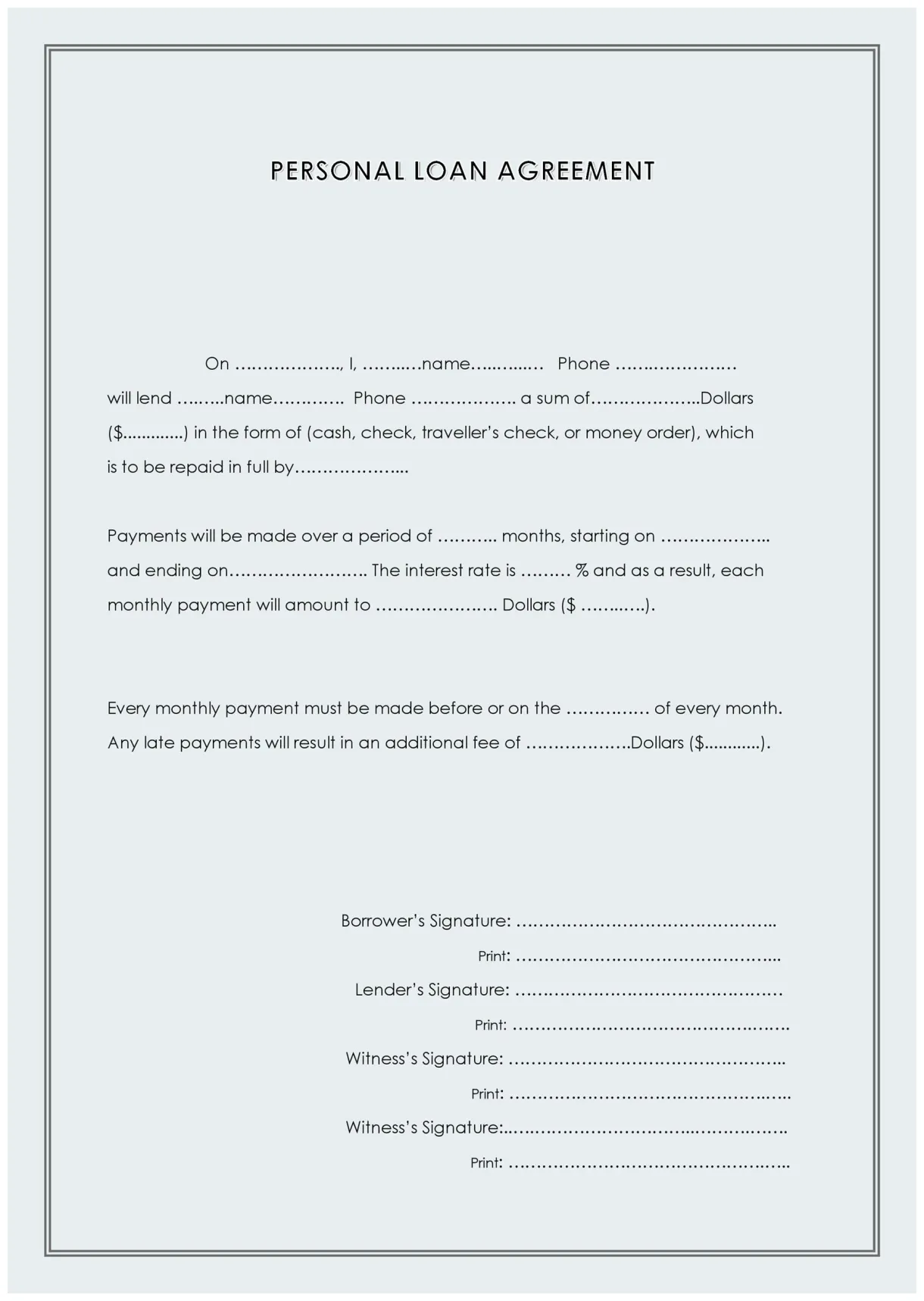 Printable Simple Loan Agreement Sample