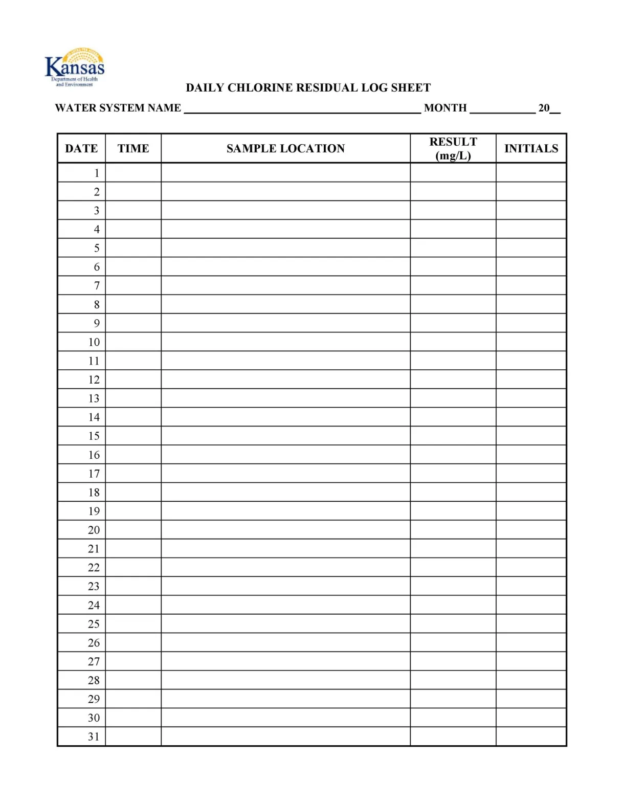 Log sheet template