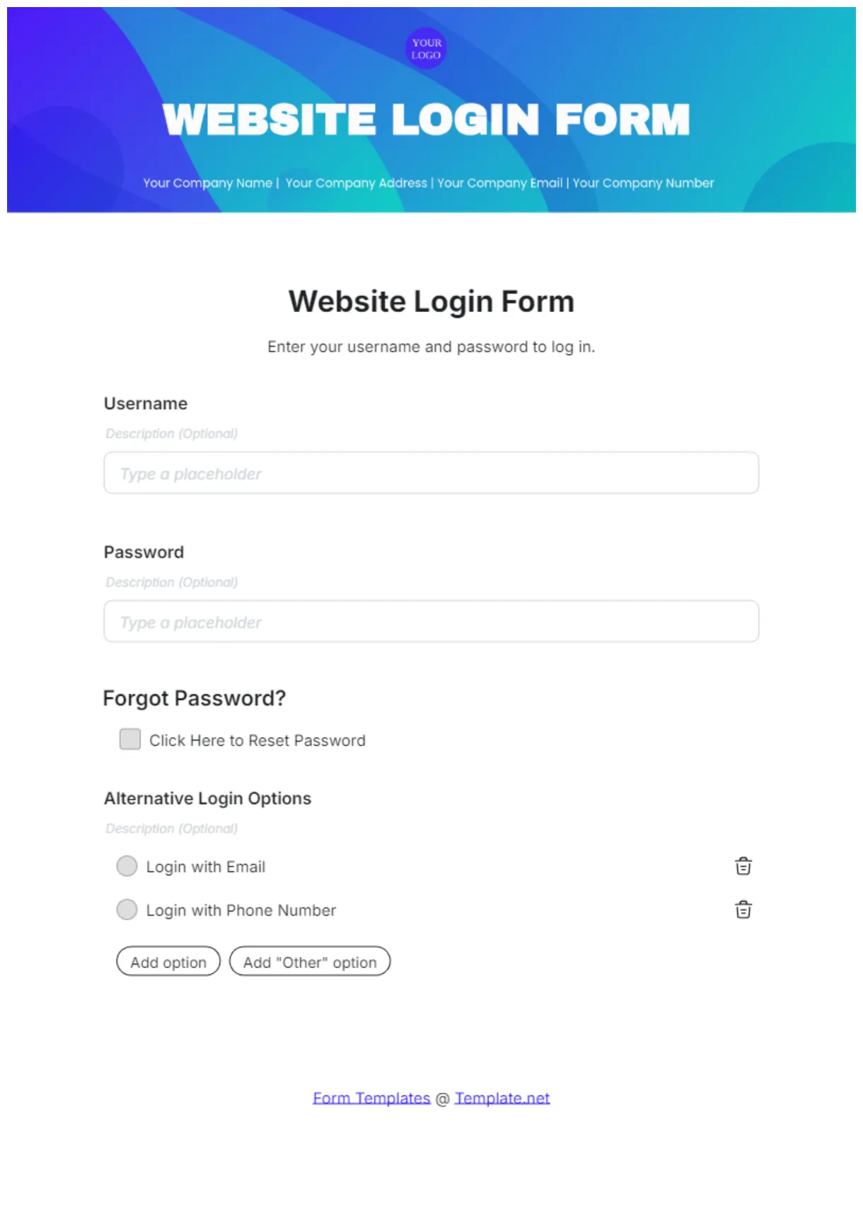 Free Login Form Templates to Edit Online