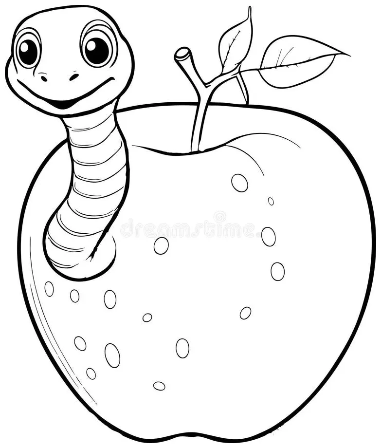 Printable coloring pages of a maggot from apple stock illustration