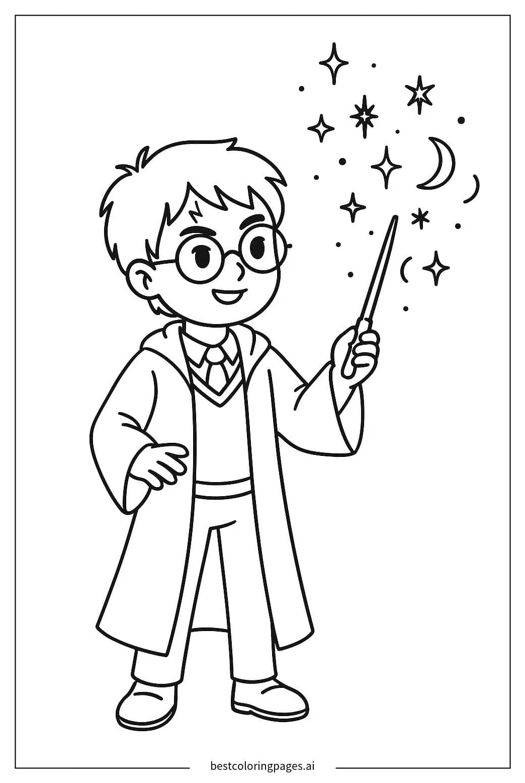 Harry casting a magical spell coloring page free printable