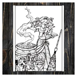 Spellcasting coloring page -- adult coloring page -- witchy coloring