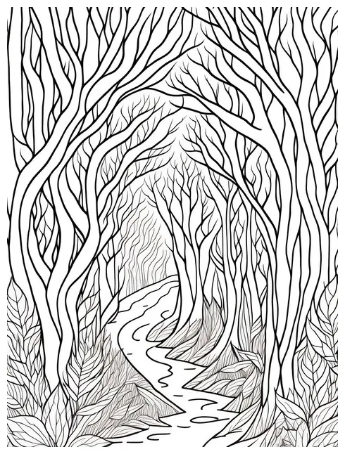 Magical forest journey enchanting coloring page premium ai-generated