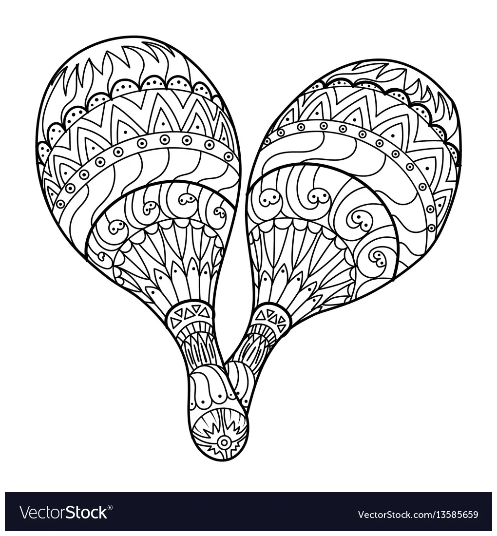Maraca musical instrument coloring book Royalty Free Vector