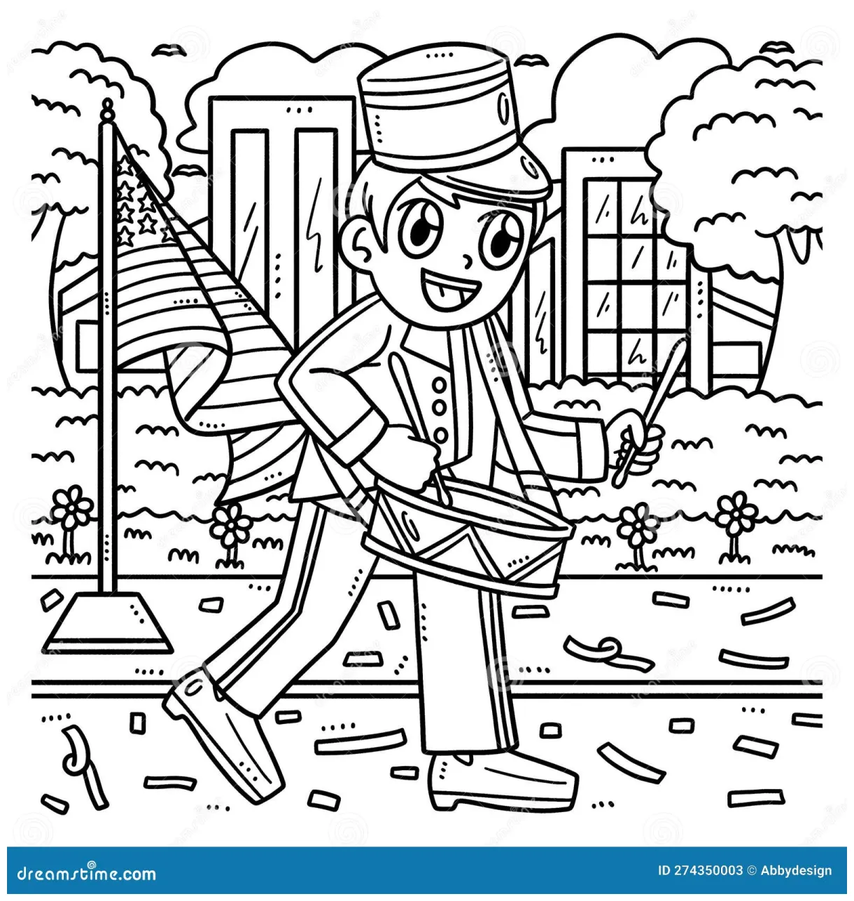 Marching drum isolated coloring page for kids vector illustration