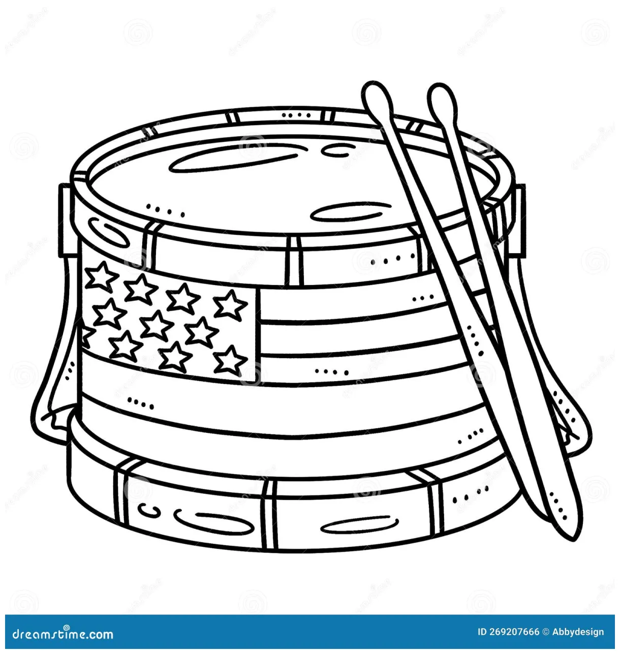 Marching drum isolated coloring page for kids vector illustration