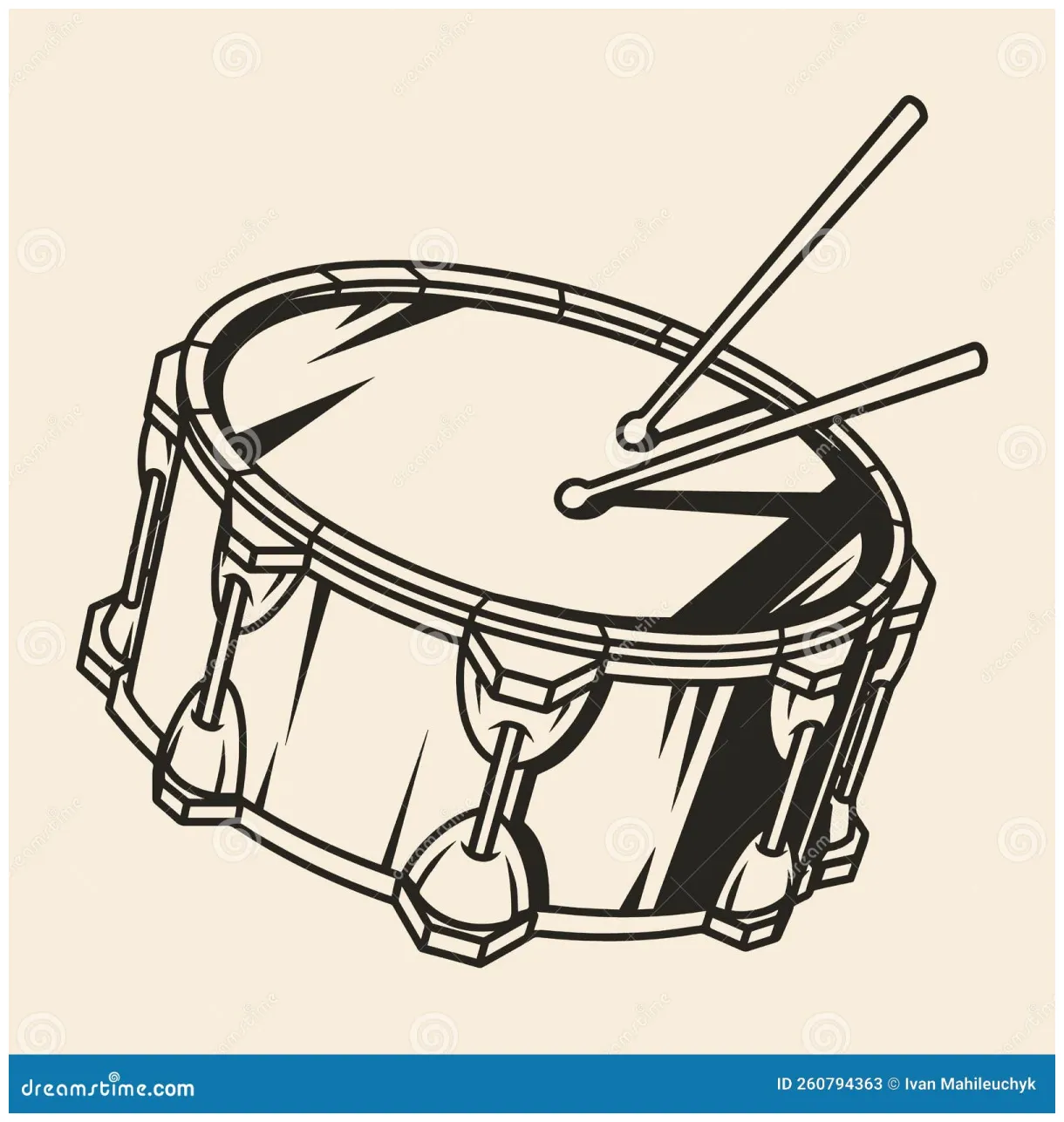 Marching drum isolated coloring page for kids vector illustration