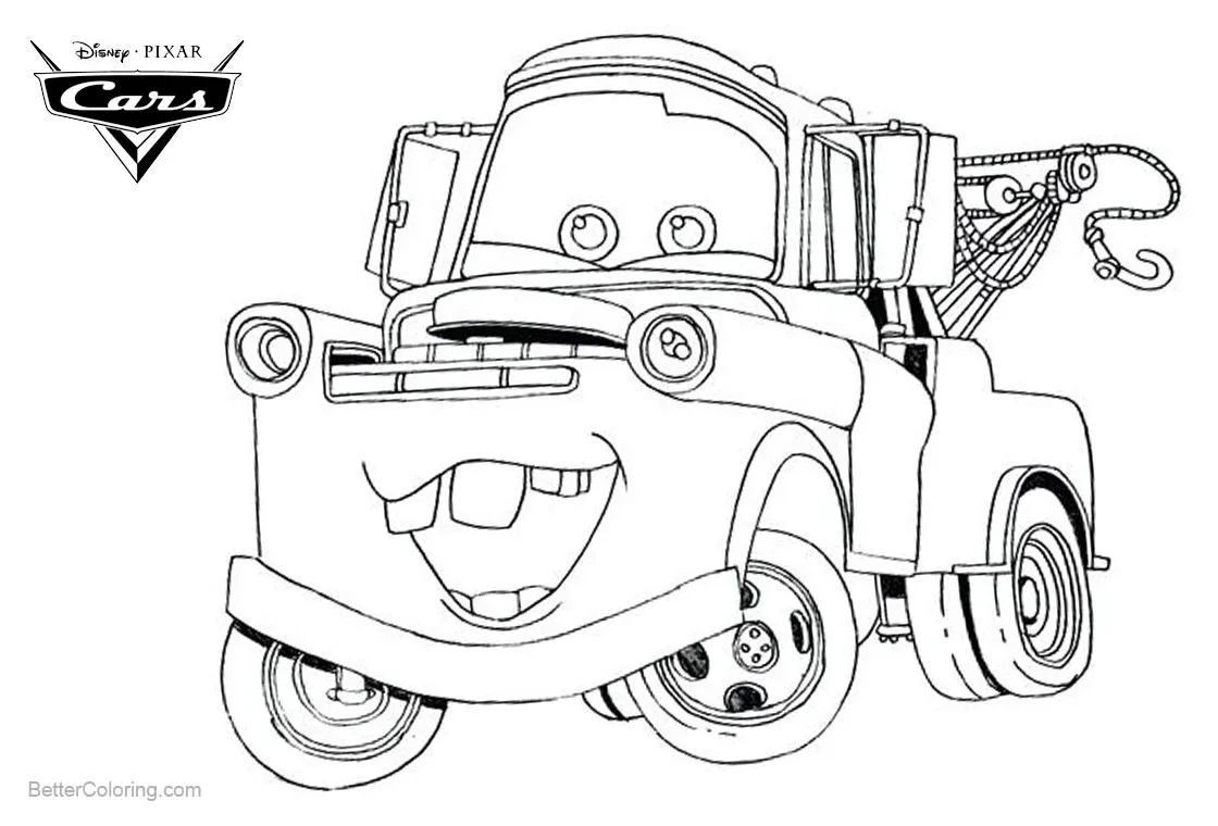 Cars pixar coloring pages tow mater free printable coloring pages