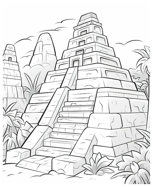 Premium ai coloring page for kids mayan pyramid